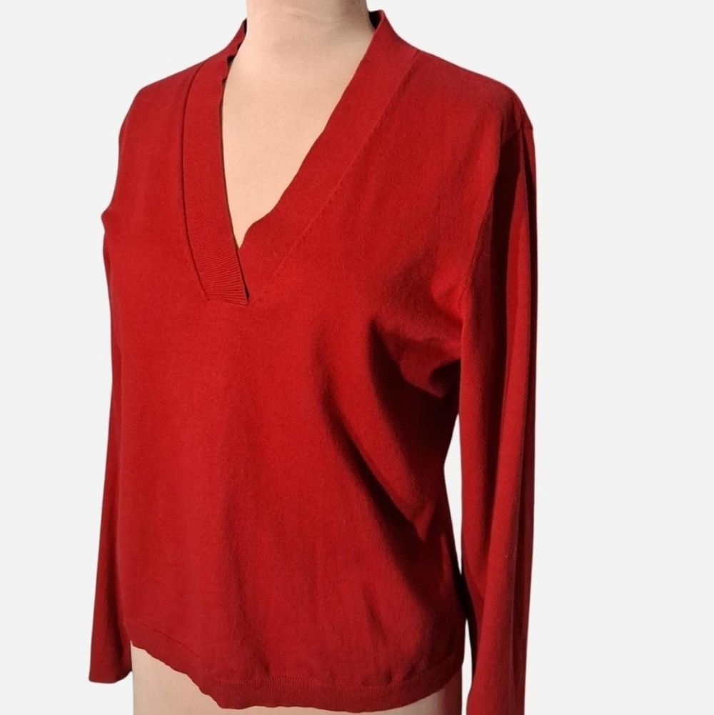 Talbots Cotton Blend V Neck Sweater Red Size Medium